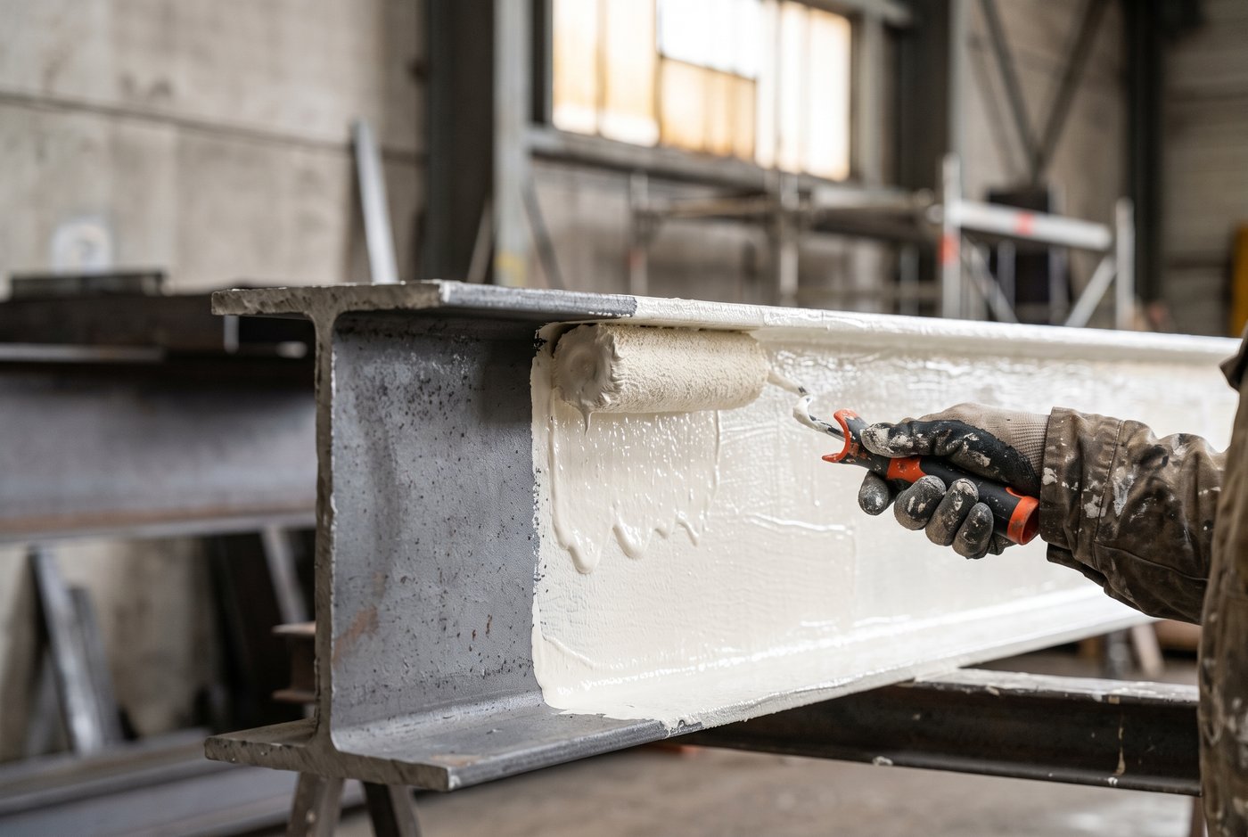 Application de peinture intumescente sur poutre acier — Monnaie S.A.